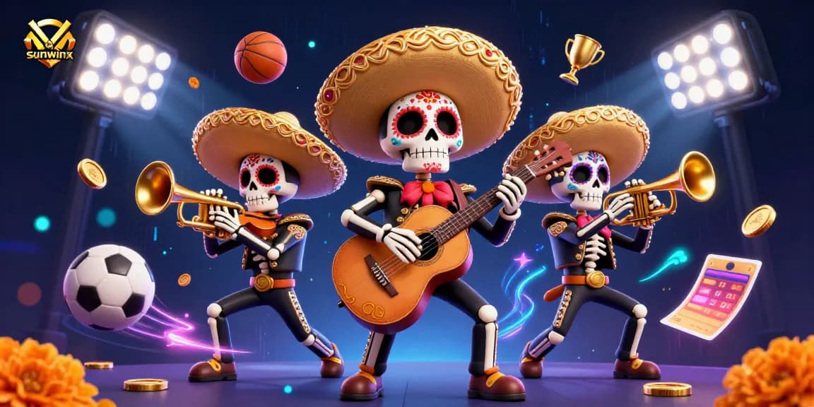 Engage with sunwinx casino excitement through a vibrant Day of the Dead mariachi band celebrating winnings.