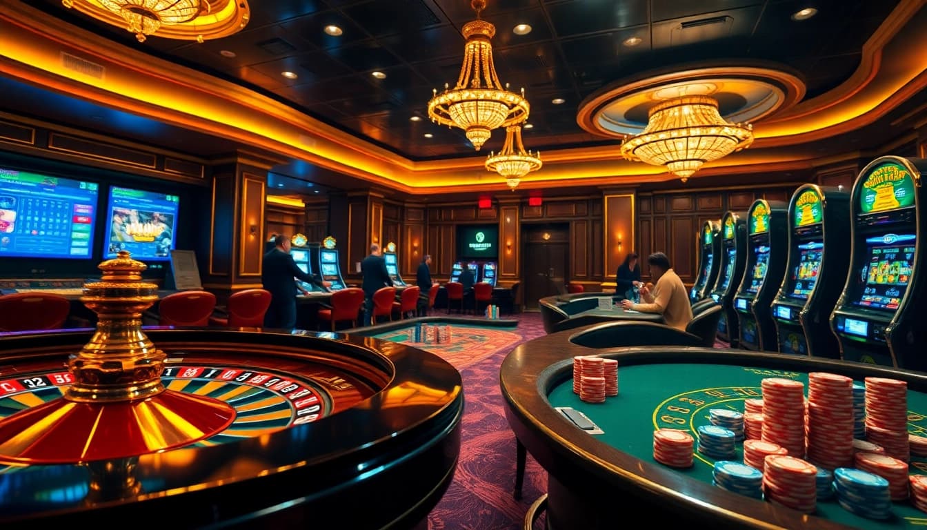 Vivez l'excitation de jouer au casino en ligne français avec des tables vibrantes et des jetons de poker colorés.