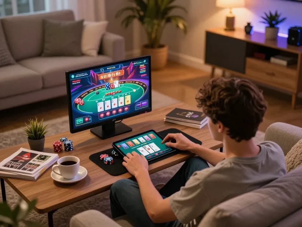 Casino online stranieri sicuri gameplay on a tablet in a stylish home environment