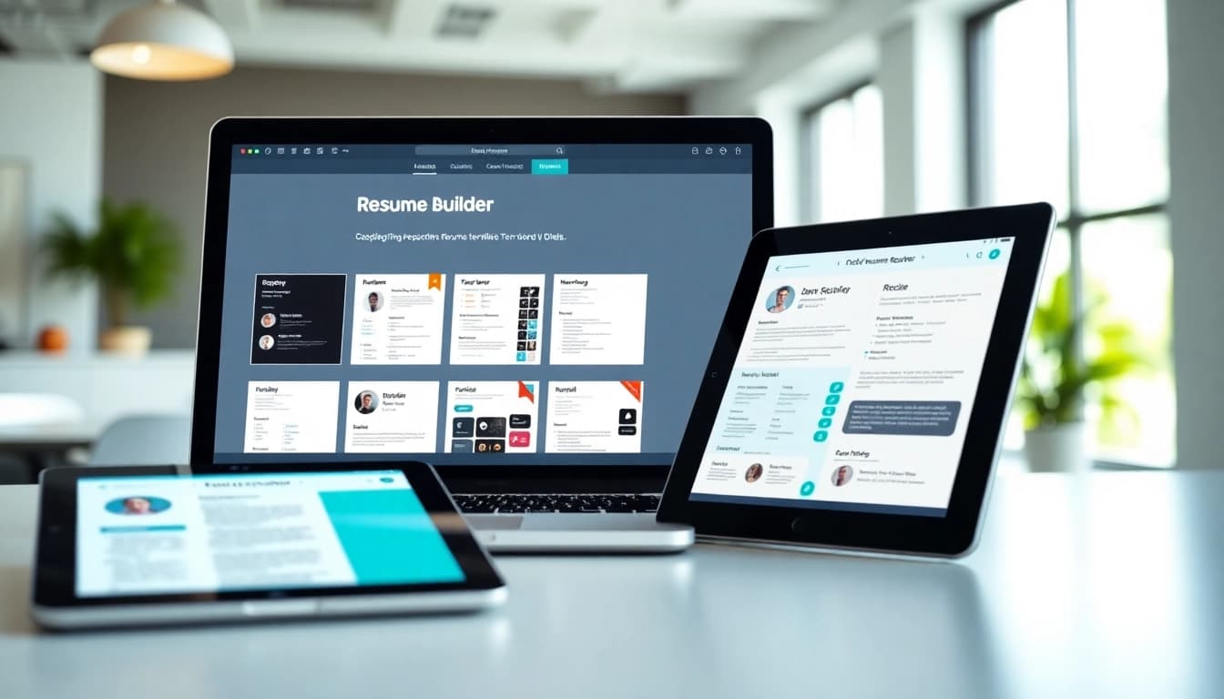 Create your resume with a professional Resume Builder showcased in a bright office setting.
