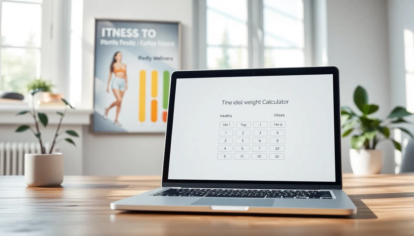 Using the ideal weight calculator interface on a sleek laptop in a bright office environment.