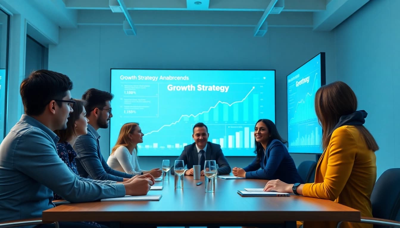 Discussing growth strategy trends during a collaborative business meeting.