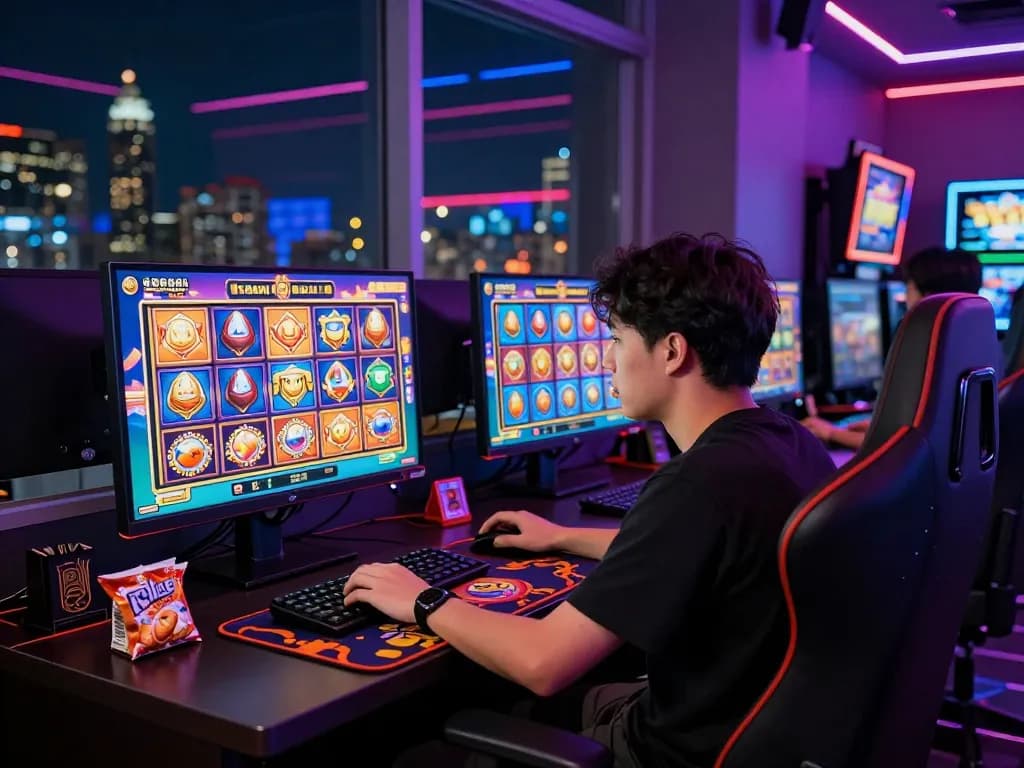 Pemain menikmati sesi slot gacor hari ini yang mendebarkan dalam pengaturan permainan yang penuh warna.