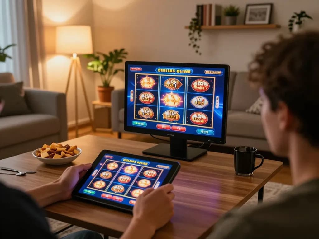 Engaging in online gambling at home, experiencing casino europei online excitement with vibrant slot games.