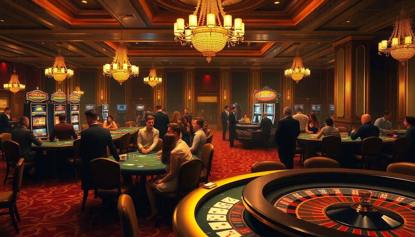 SODO Casino vibrant gaming scene with players at poker and roulette tables