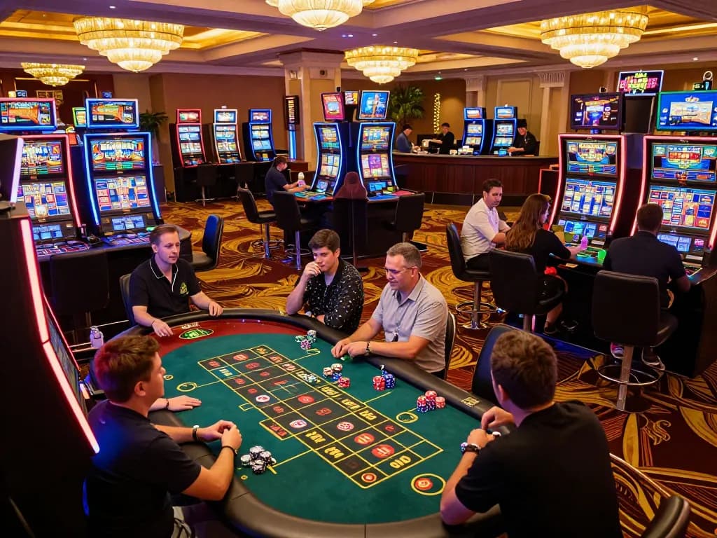 TG88 players engaging at a roulette table in a luxurious casino setting