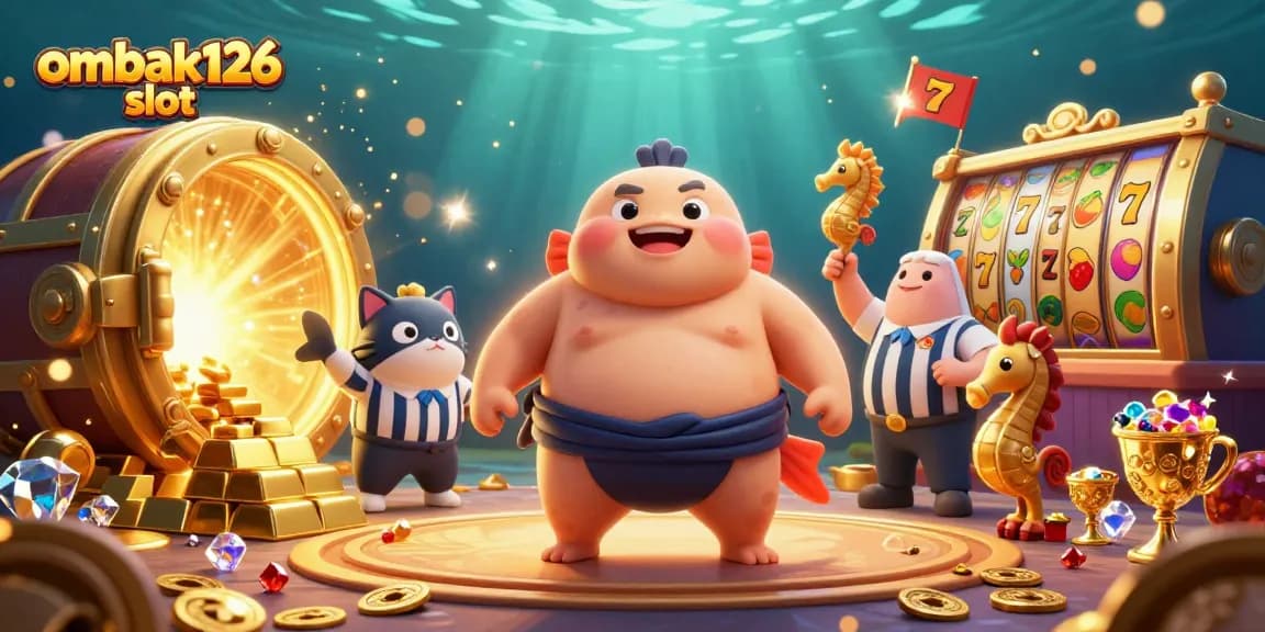 Experience the thrill of ombak126 slot in this vibrant, underwater casino scene with engaging characters and elements.