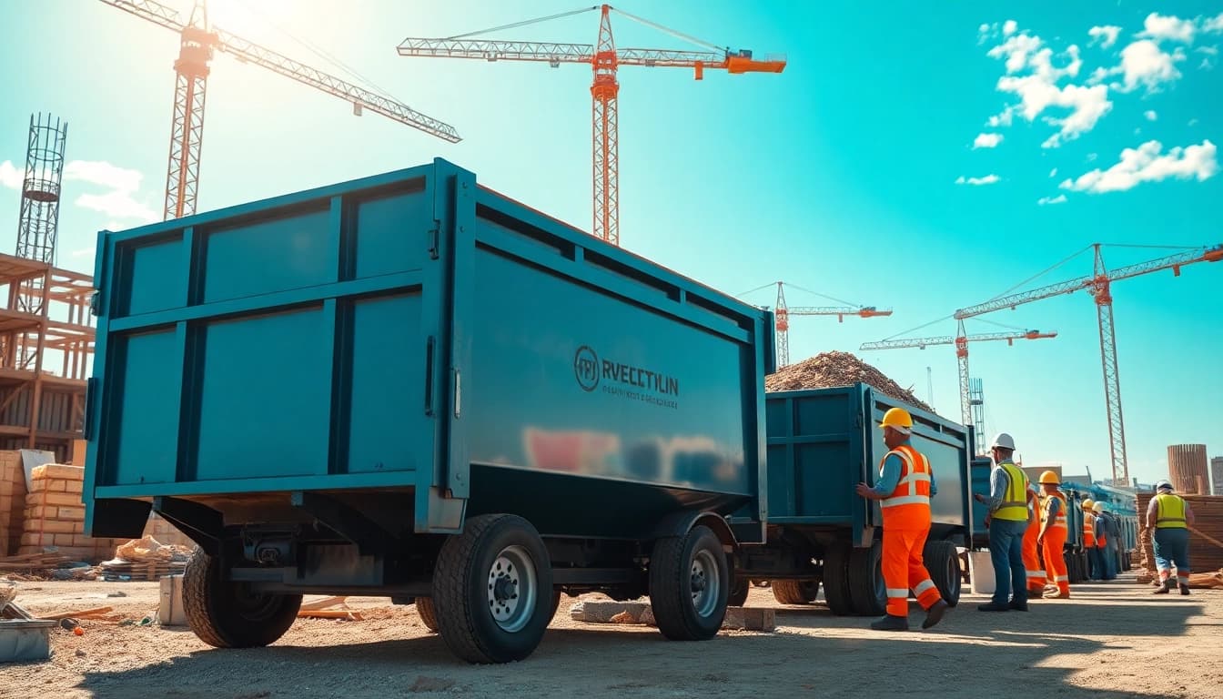 Efficient roll off bins at a construction site, showcasing practical waste disposal in action.