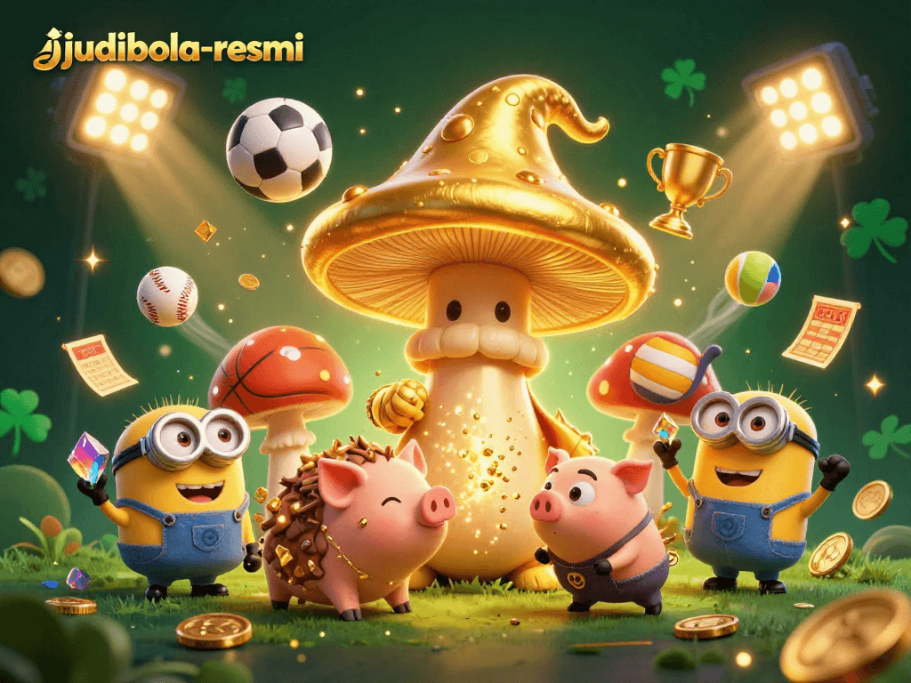 Experience thrilling sports betting with judibola-resmi in a vibrant fantasy scene filled with gold and excitement.