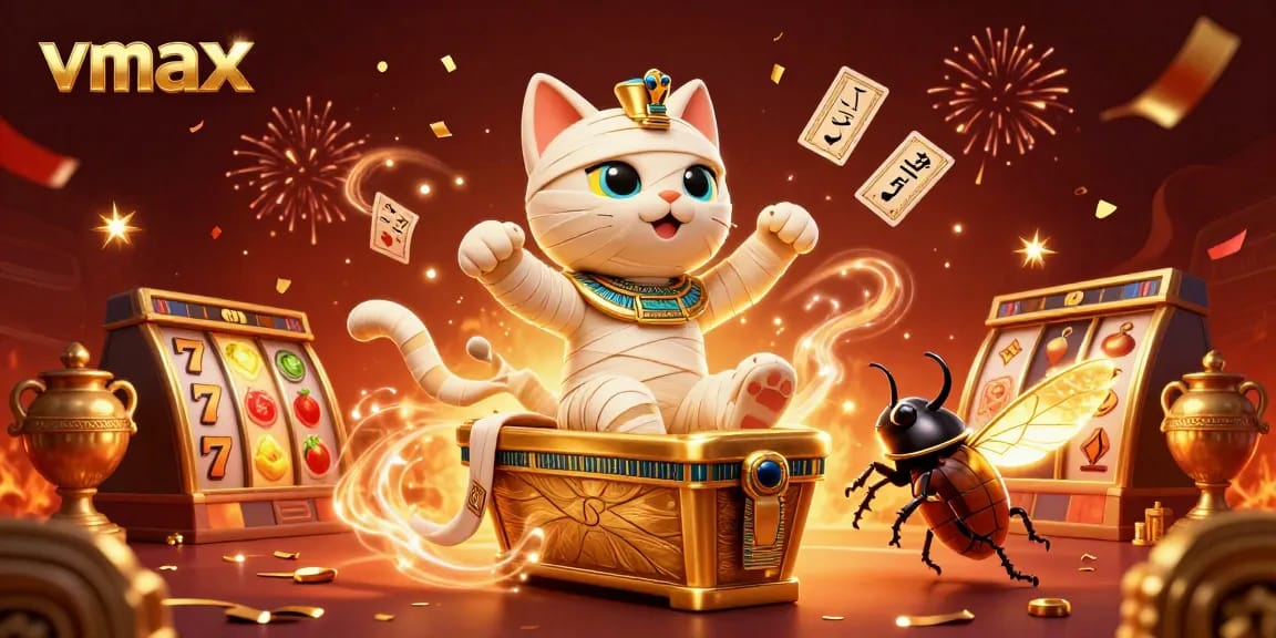 Experience excitement with vmax as the cat emerges from the golden sarcophagus in a thrilling casino.