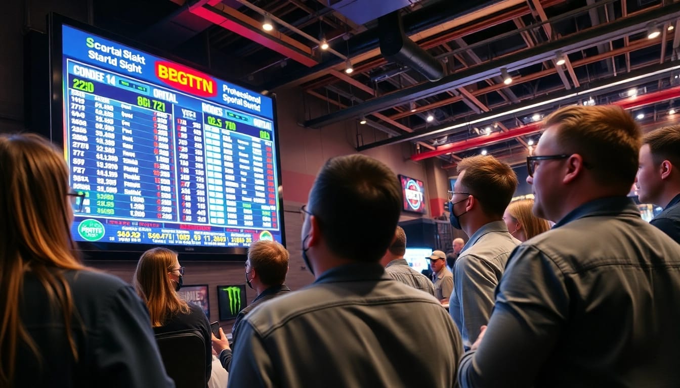 Engaging bettors participating in online sports betting Georgia with digital screens displaying odds.