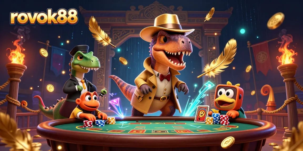 Experience exciting gameplay at rokok88 with a dynamic casino scene featuring unique characters.