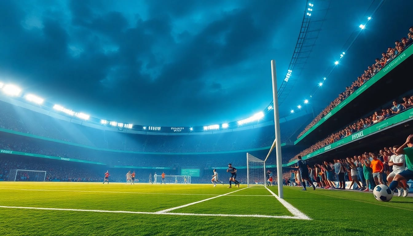 Experience the thrill of ผลบอลบ้าน with an exciting stadium scene featuring players in action.
