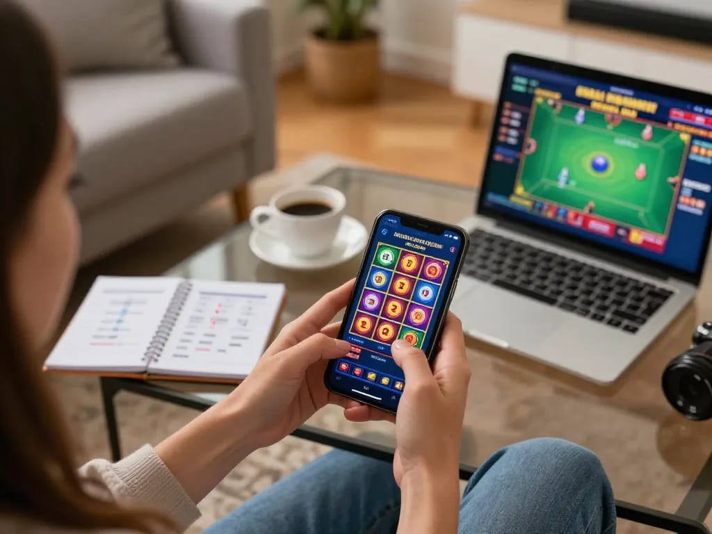 Engaging with a casino non aams europei app on smartphone in a cozy living room setting