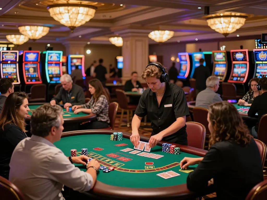 Players at hitclubapk engage in strategic blackjack gameplay at a vibrant casino