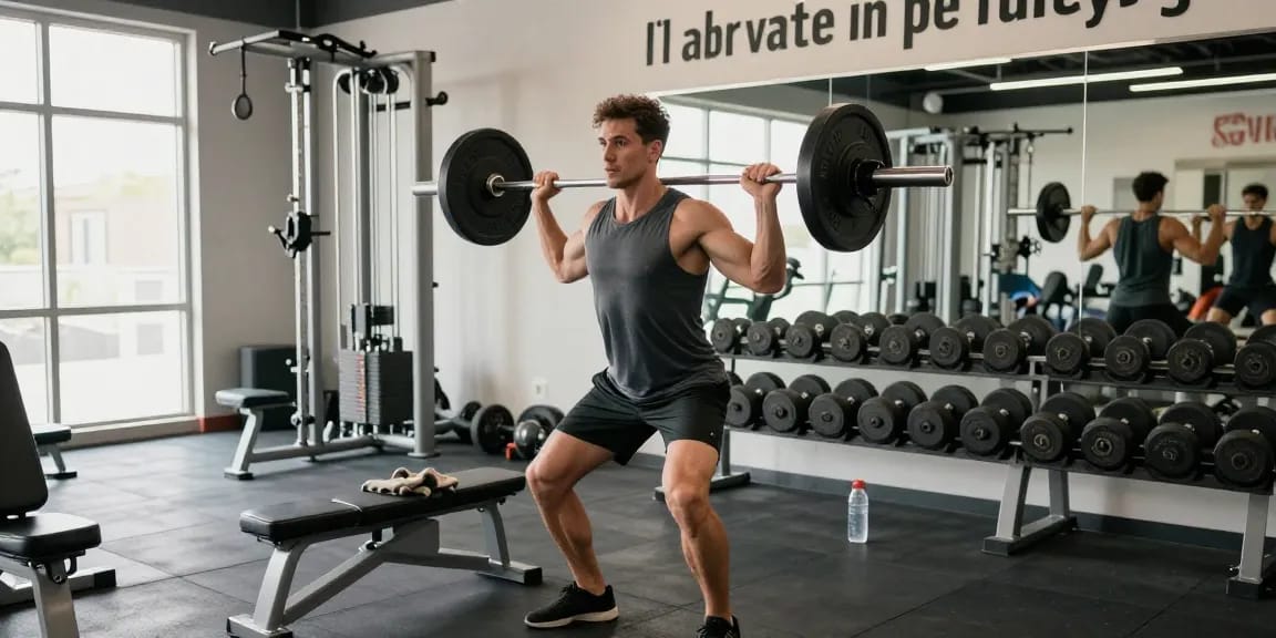 Strong athlete lifting weights in Pharmaqo Shop gym, focused on bodybuilding training.