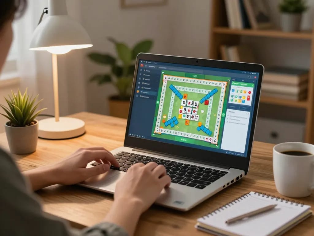 Player engaged in a Mahjong online game, showcasing strategic moves and comfortable home setting for responsible gambling