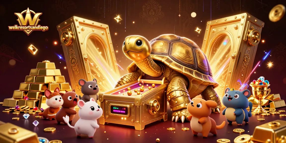 Experience thrilling slots at welkresortsandiego with a dazzling treasure-filled illustration.