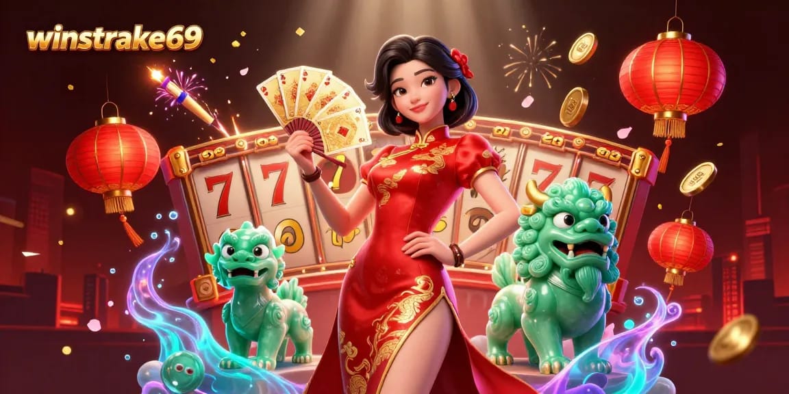 Experience thrilling wins with winstrike69 in a vibrant casino scene featuring exciting slot elements.