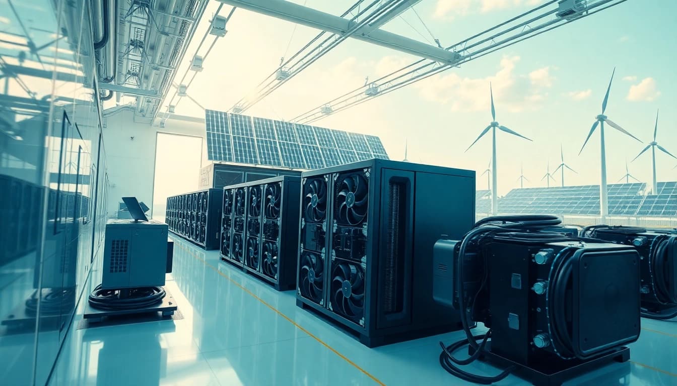 dogecoin cloud mining earnings showcased in a modern renewable energy facility