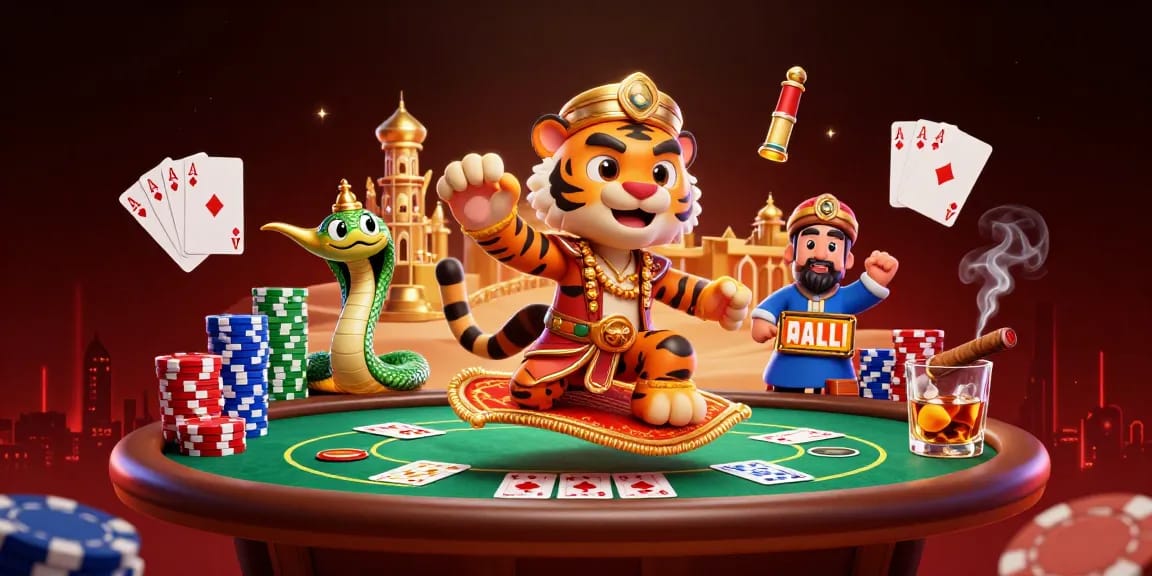 Engage with สล็อตเว็บตรง through a dynamic casino scene featuring a vibrant tiger sultan and magical elements.