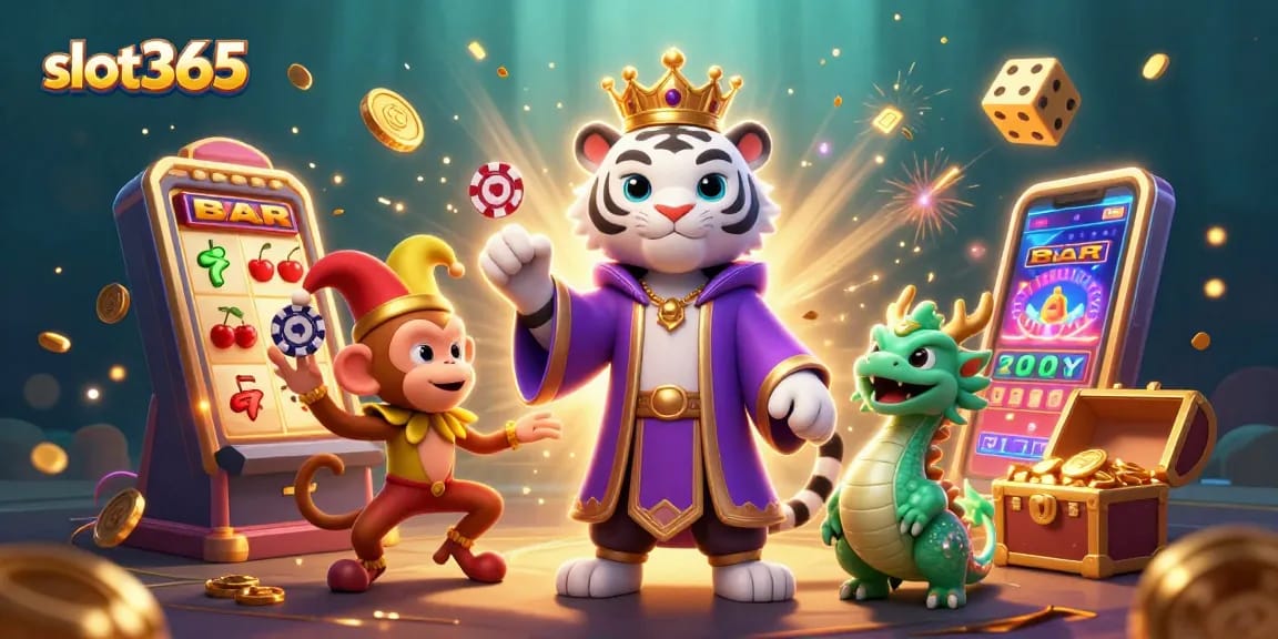 Experience thrilling jackpot wins with slot365's immersive gaming scene featuring vibrant characters and casino elements.