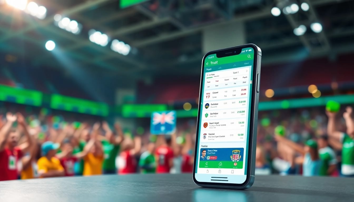 Engaging smartphone interface of online sportsbooks India showcasing a thrilling sports event backdrop.
