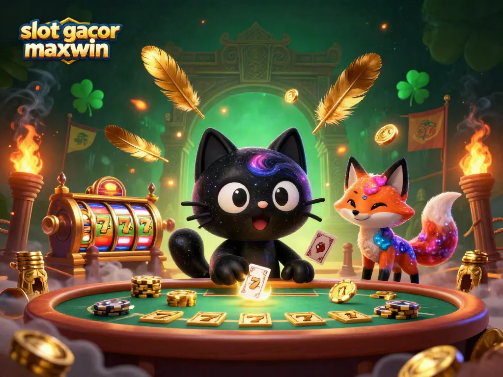Engage with slot gacor maxwin as the black hole cat attracts golden chips at a cosmic casino.