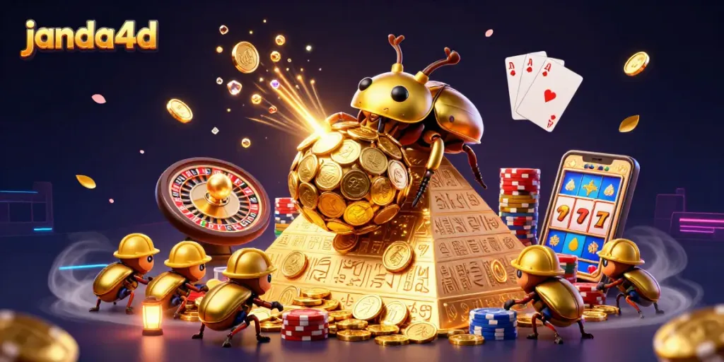 Permainan slot online janda4d menghadirkan pengalaman menang dengan simbol berkilauan dan koin emas terbang.