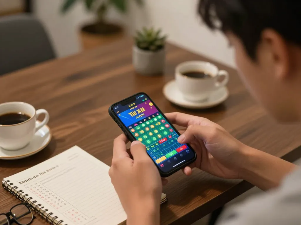 Engaging gameplay using an app tài xỉu online uy tín on a smartphone amidst a cozy home atmosphere.