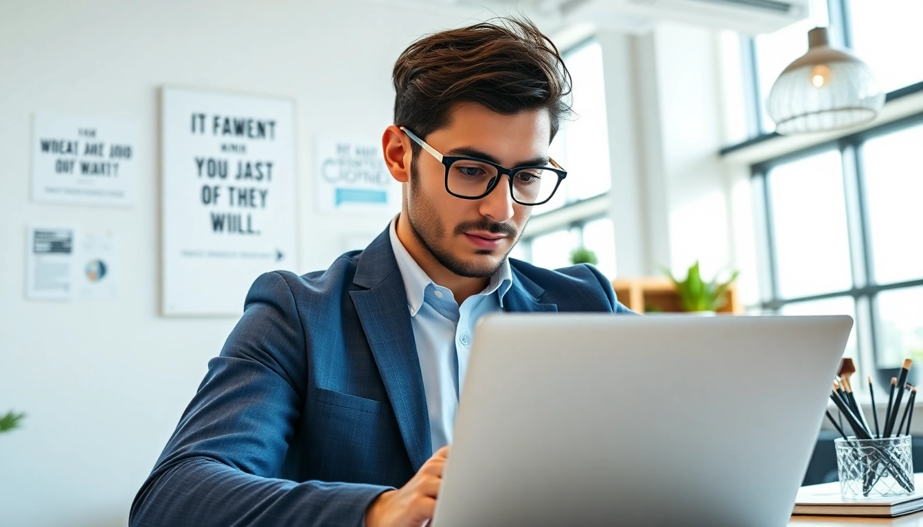 Finding a job in chicago with a job seeker focused on their laptop in a bright office.