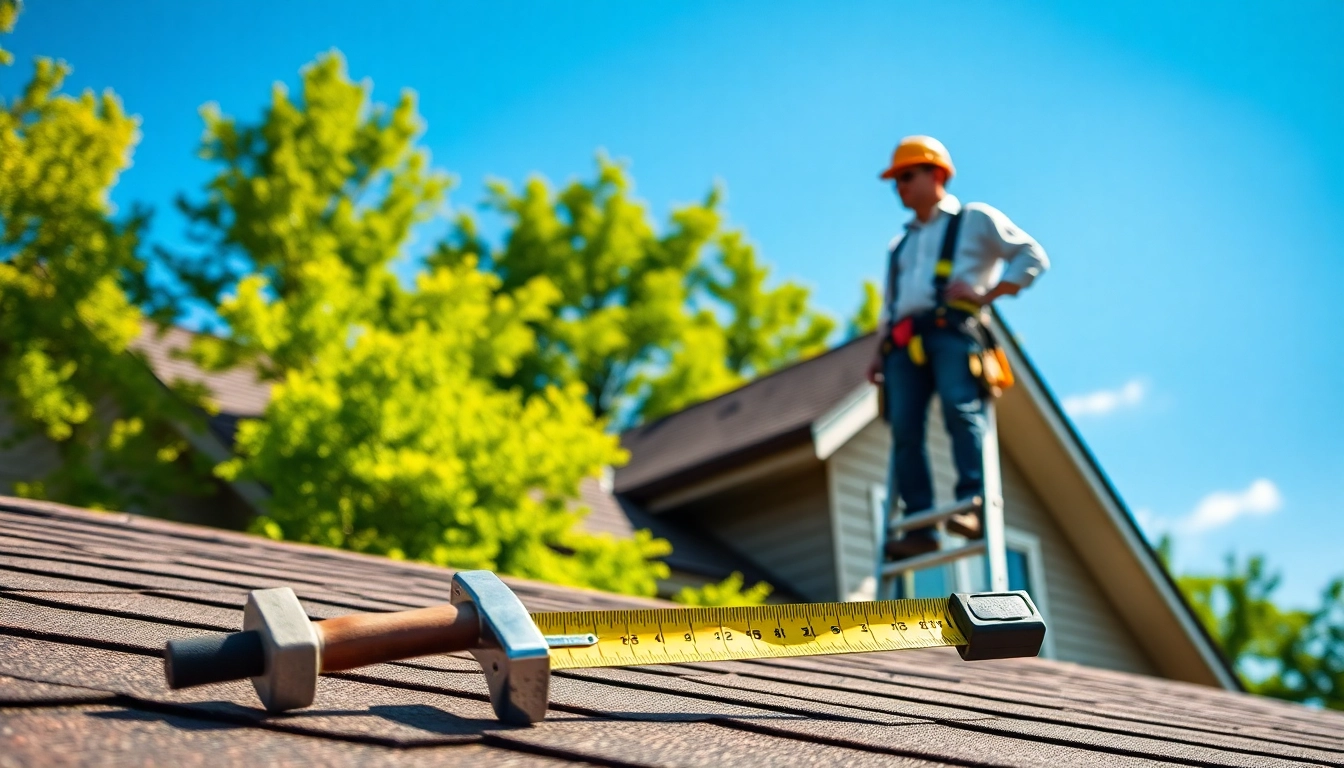 Inspecting professional roofing services on a residential home with a contractor in action.