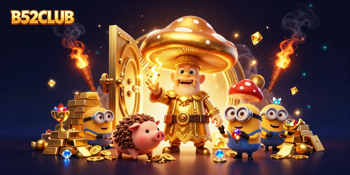 B52CLUB offers exciting treasure hunting with a golden wizard, truffle pig, and gem-carrying minions.