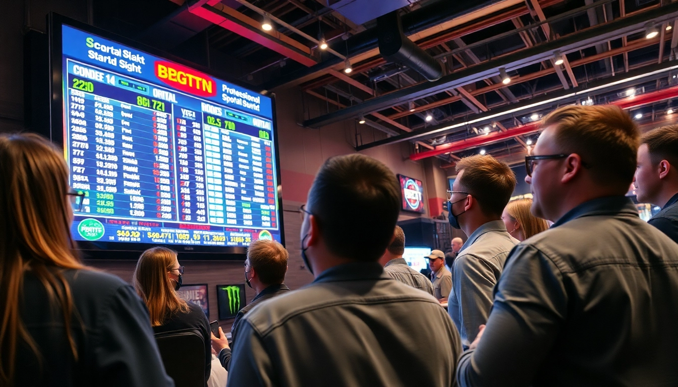 Engaging bettors participating in online sports betting Georgia with digital screens displaying odds.