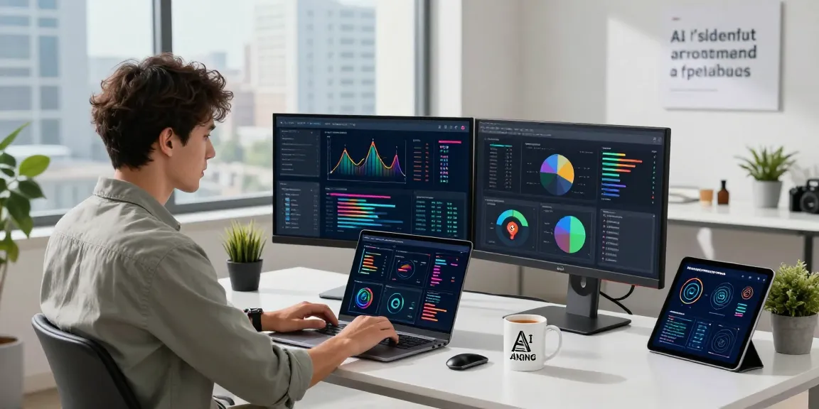 Data scientist analyzing AI datasets and visualizations in modern workspace, showcasing innovative work and passion for crush on ai.