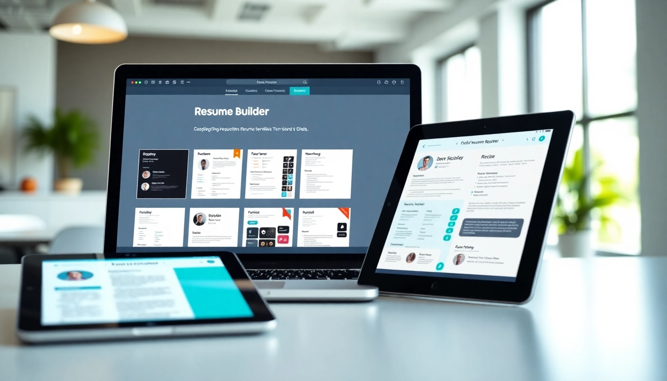 Create your resume with a professional Resume Builder showcased in a bright office setting.