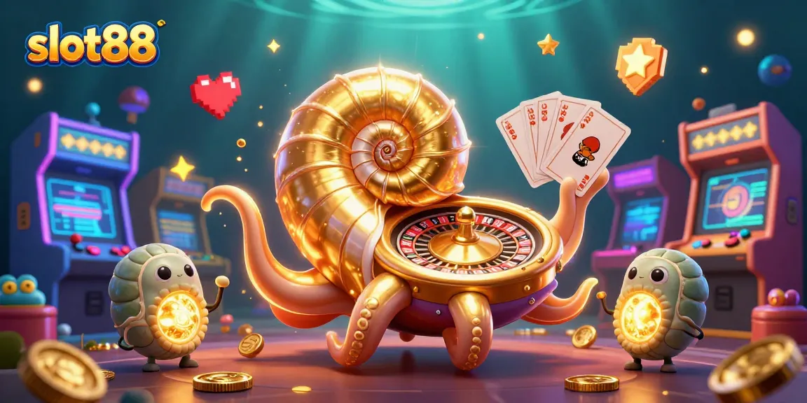 Spin the reels and win big with slot88 in this vibrant casino-themed illustration.