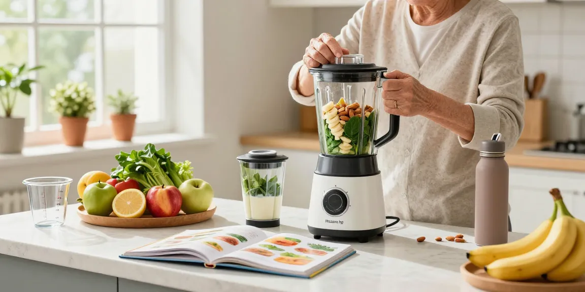 Preparing a nutritious shake with 雅培nepro hp in a bright kitchen.
