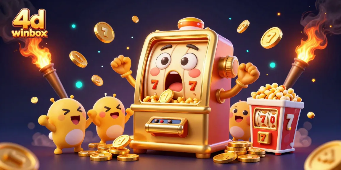 Experience thrilling moments with 4d winbox as golden slot machines hit jackpots and celebrate with coins.