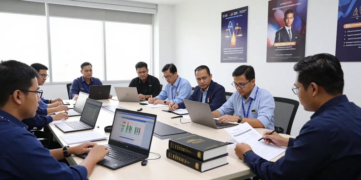 Ruang kantor profesional AAFI KOTA SURABAYA dengan auditor forensik menganalisis dokumen keuangan.