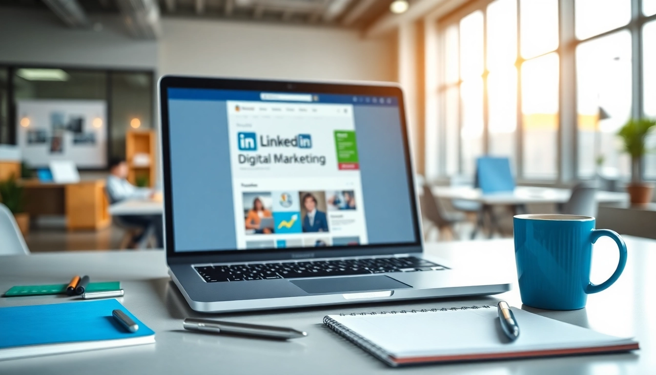 Using the linkedin business email finder tool on a laptop in a modern office setup.