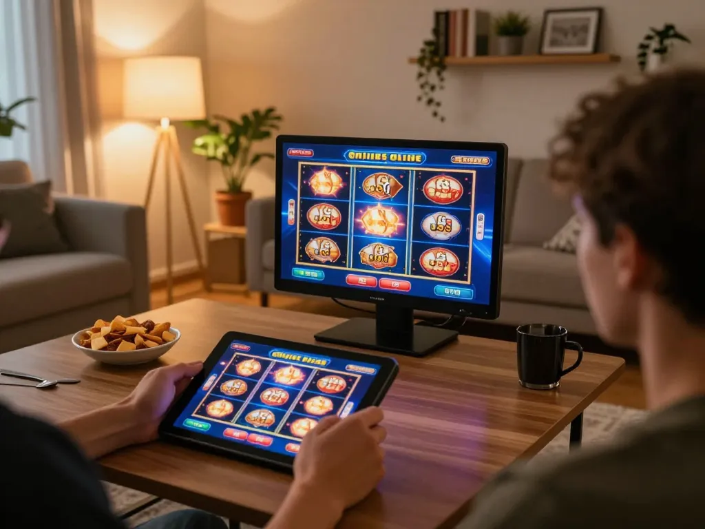 Engaging in online gambling at home, experiencing casino europei online excitement with vibrant slot games.