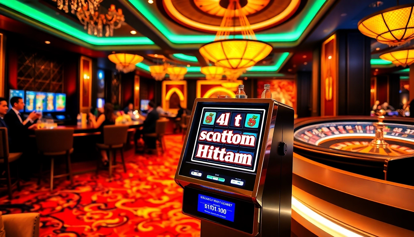 Play slot demo scatter hitam on an elegant machine in a vibrant casino atmosphere.