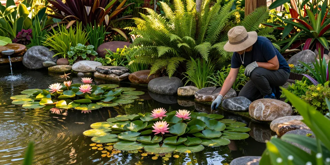 Buy Water Lilies flourishing in a serene garden pond, showcasing vibrant blooms and tranquil surroundings.