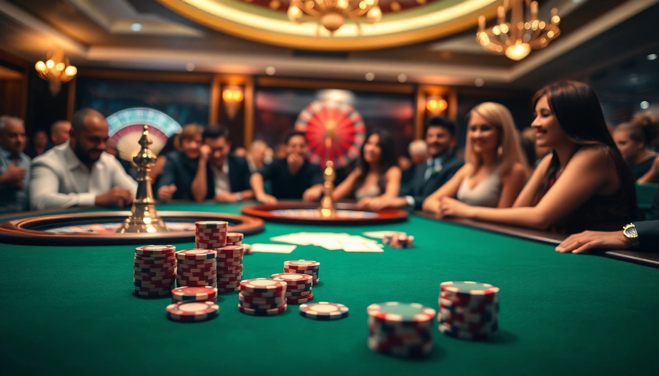 Participez à un gameplay excitant dans un casino en ligne français avec des jetons et des cartes colorés.