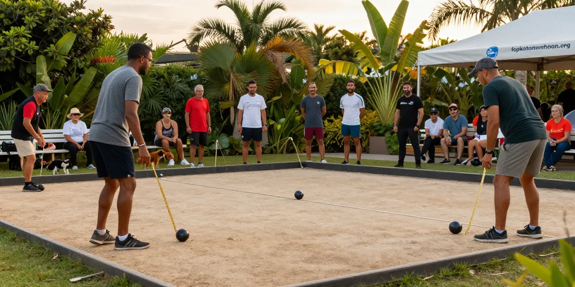 Permain petanque di fopikotatomohon.org dengan suasana ceria di lapangan terbuka.