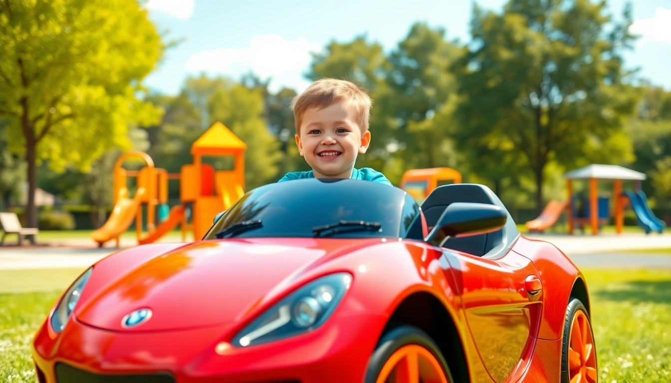 Child enjoying a ride on car in a sunny park, highlighting fun and adventure.