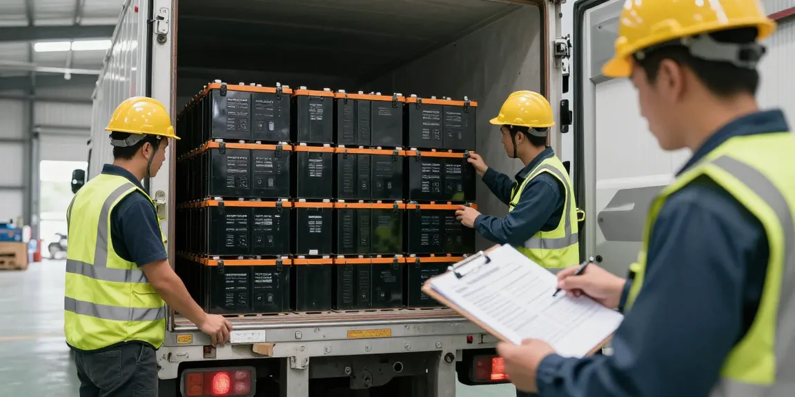 Batterie Transport von Dortmund: Sicherheit und Effizienz beim Verladen von Lithium-Batterien in Logistikzentrum.