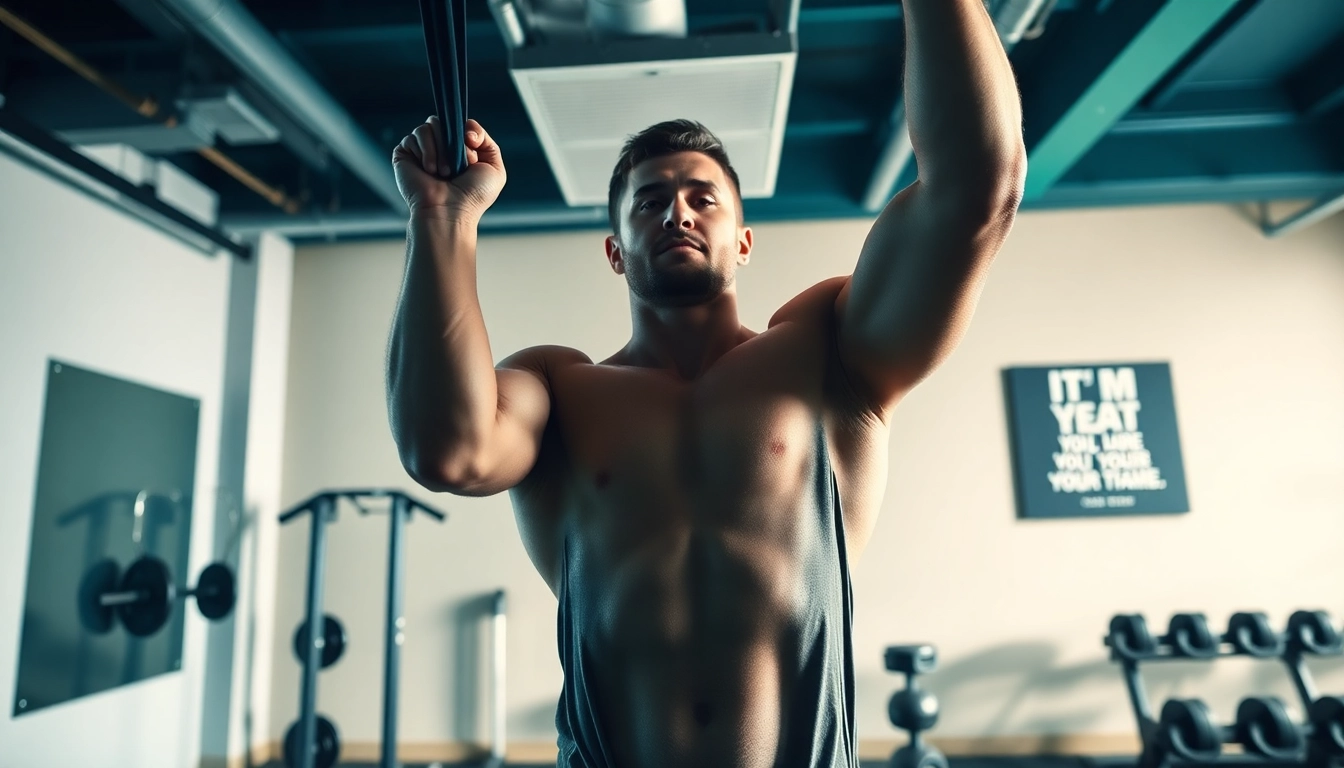 Engaging workout with resistance bands for pull-ups showing strength and determination.