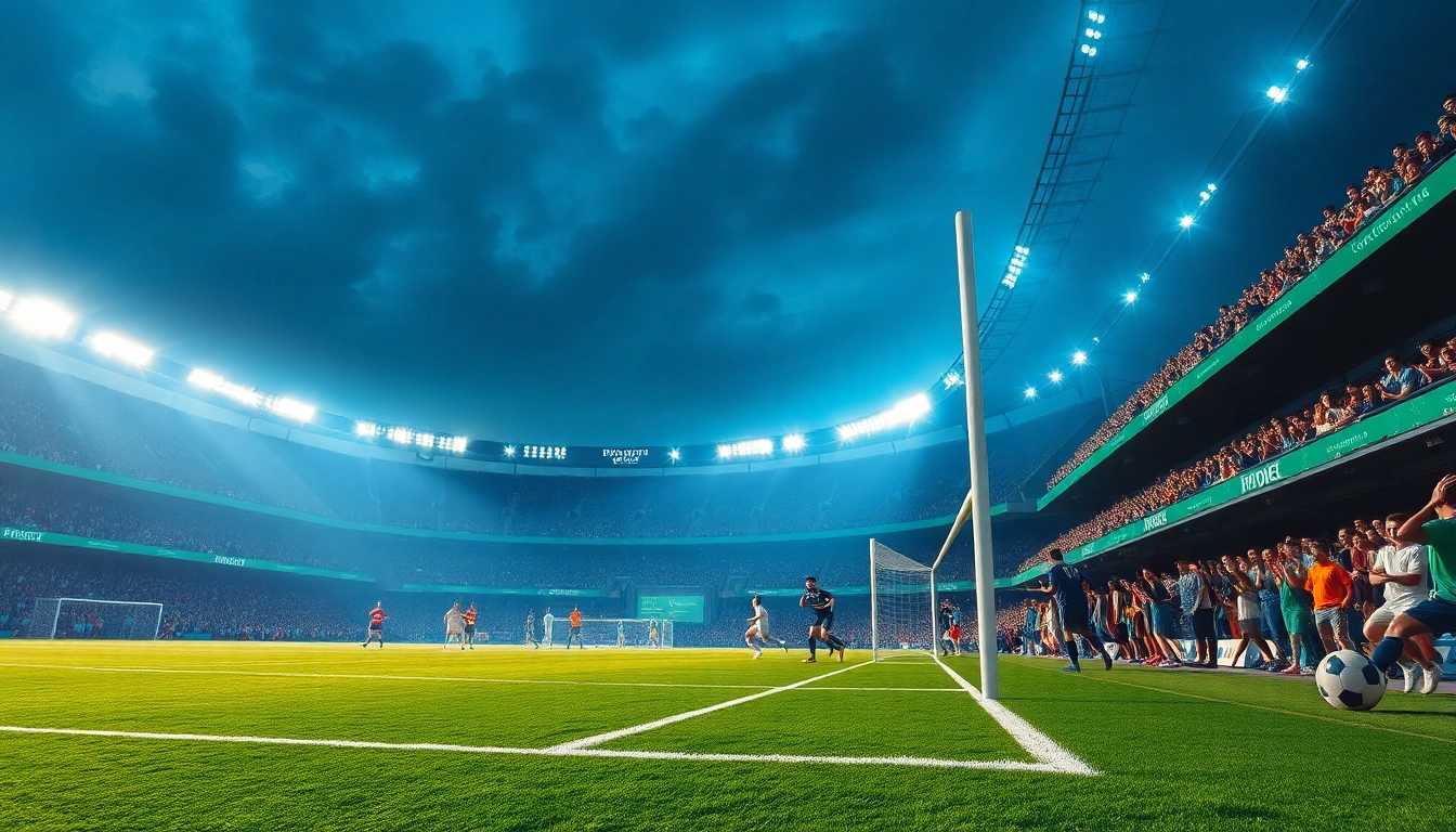 Experience the thrill of ผลบอลบ้าน with an exciting stadium scene featuring players in action.